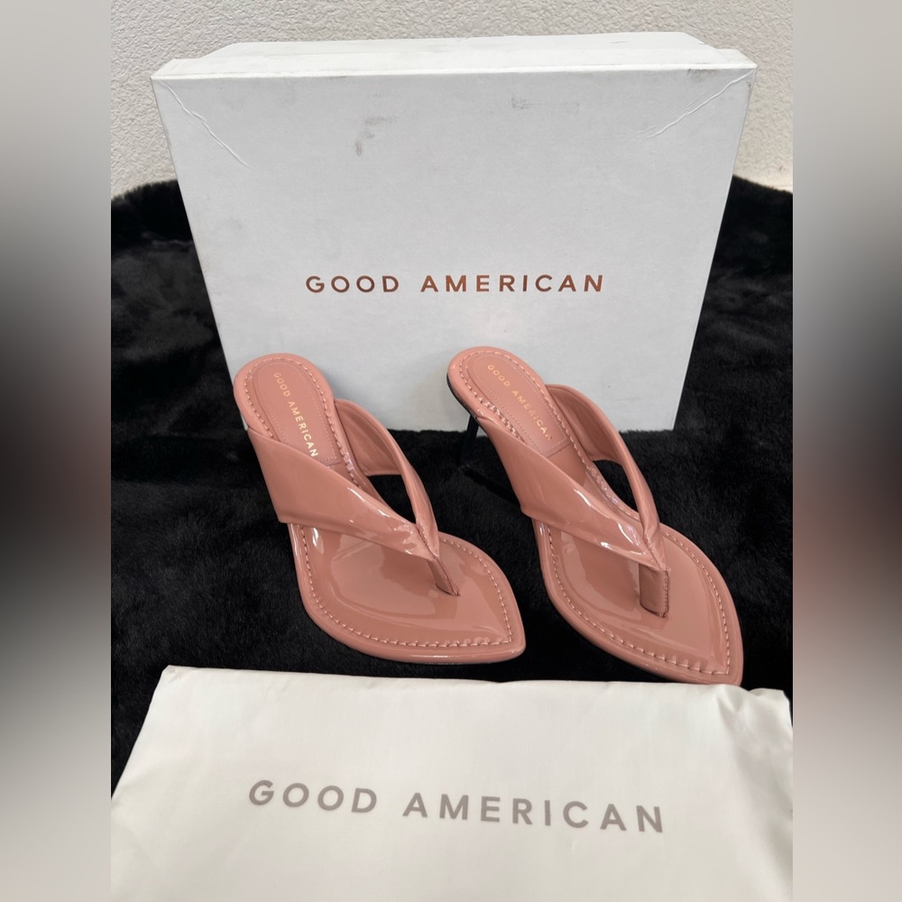 Good American Womens Dusty Patent Leather Acrylic Sandal Heel US 6.5